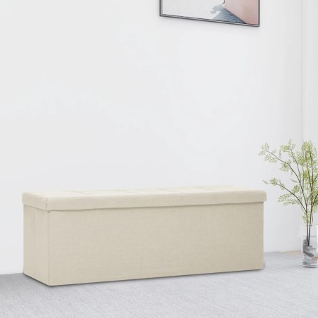 vidaXL Banco de almacenamiento plegable lino sintético crema blanco