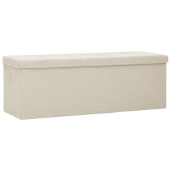 vidaXL Banco de almacenamiento plegable lino sintético crema blanco