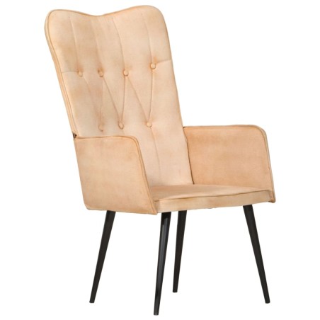 vidaXL Sillón orejero de cuero auténtico color crema canela