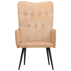 vidaXL Sillón orejero de cuero auténtico color crema canela