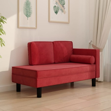 vidaXL Sofá diván con cojines y cojín de cabeza terciopelo rojo tinto