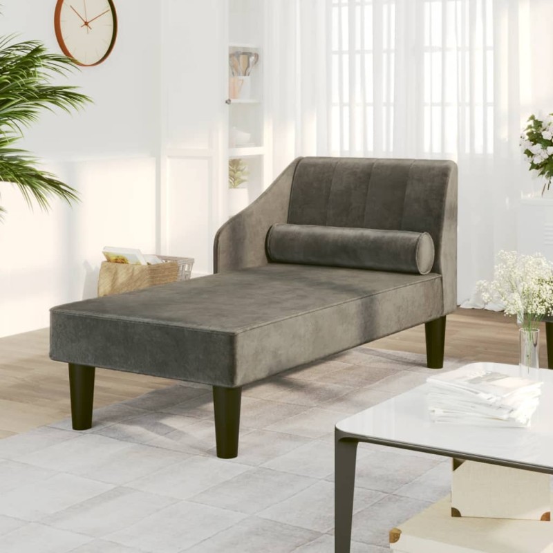 vidaXL Sofá diván con cojín de cabeza terciopelo gris oscuro