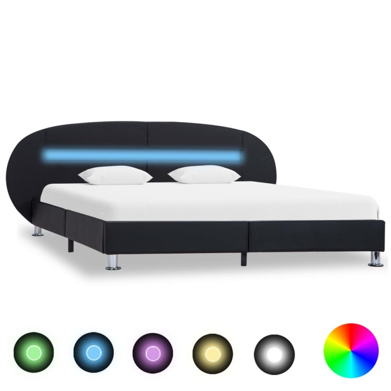 vidaXL Estructura de cama con LED cuero sintético negro 180x200 cm vidaXL Estructura de cama con LED cuero sintético negro 180x200 cm