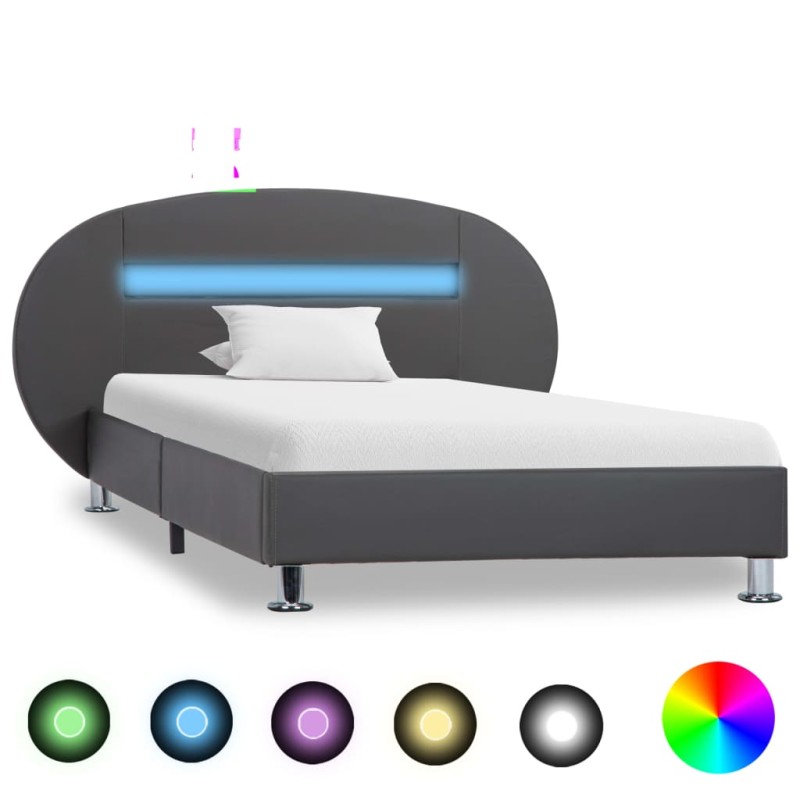 vidaXL Estructura de cama con LED de cuero sintético gris 90x200 cm vidaXL Estructura de cama con LED de cuero sintético gris 90x200 cm