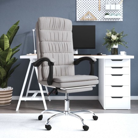 vidaXL Silla de oficina reclinable de tela gris taupé
