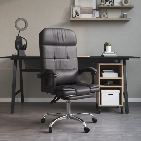 vidaXL Silla de oficina reclinable masaje cuero sintético gris