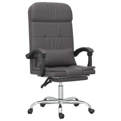 vidaXL Silla de oficina reclinable masaje cuero sintético gris