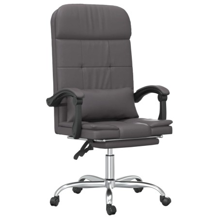 vidaXL Silla de oficina reclinable masaje cuero sintético gris