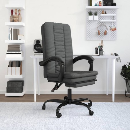 vidaXL Silla de oficina reclinable de tela gris oscuro