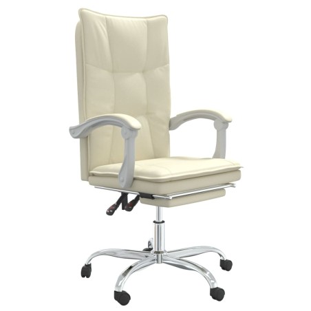 vidaXL Silla de oficina reclinable cuero sintético crema