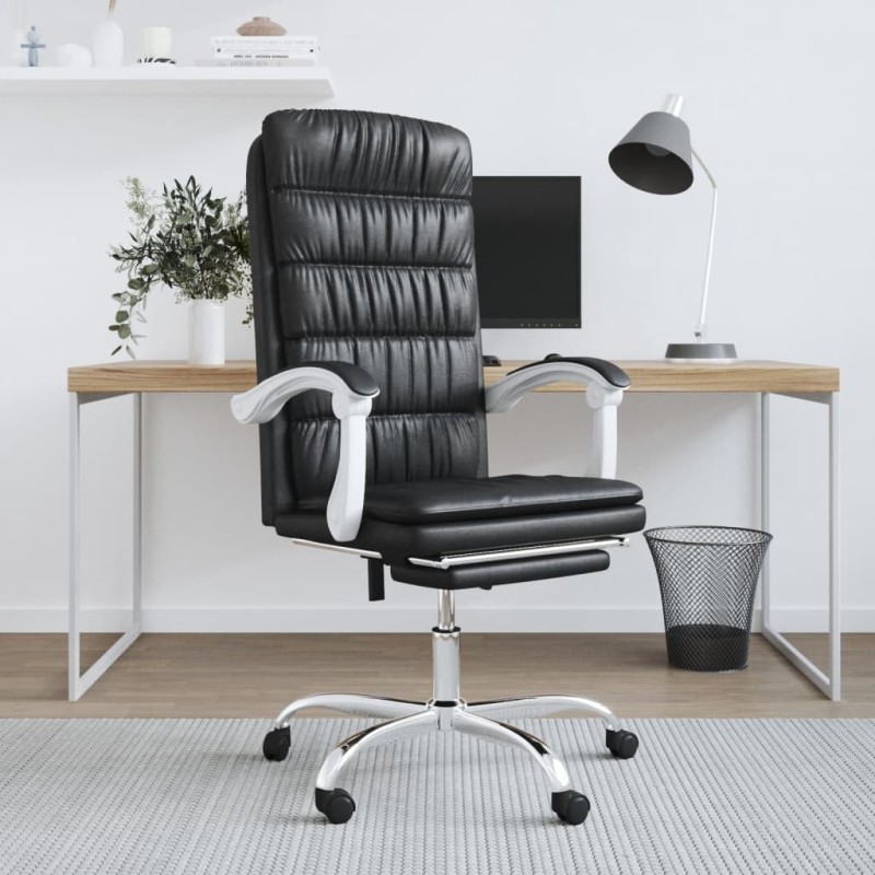 vidaXL Silla de oficina reclinable cuero sintético negro vidaXL Silla de oficina reclinable cuero sintético negro