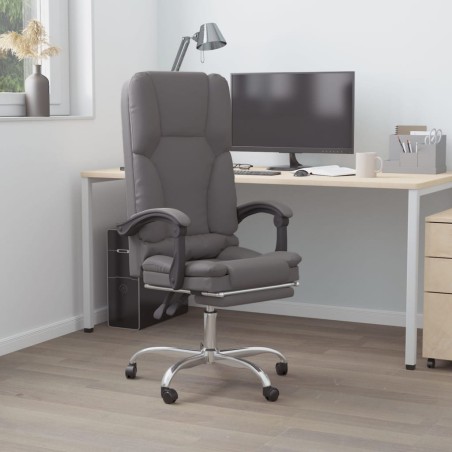 vidaXL Silla de oficina reclinable masaje cuero sintético gris