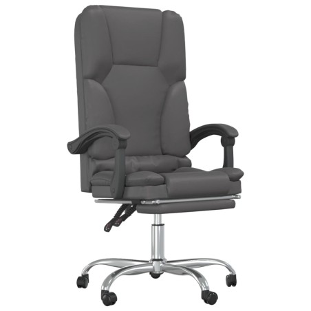 vidaXL Silla de oficina reclinable masaje cuero sintético gris