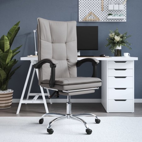 vidaXL Silla de oficina reclinable de tela gris taupé