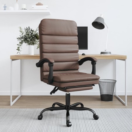 vidaXL Silla de oficina reclinable masaje cuero sintético marrón