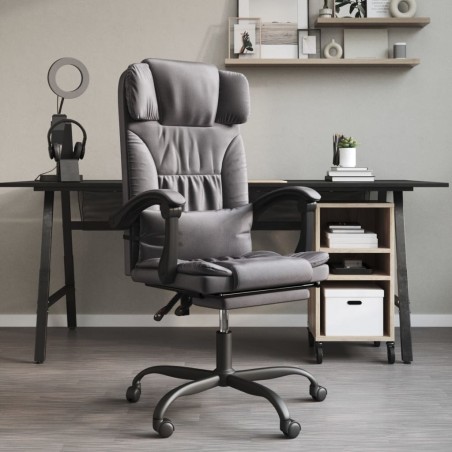 vidaXL Silla de oficina reclinable cuero sintético gris