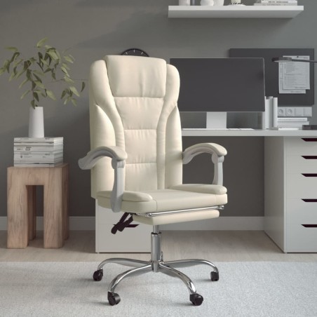 vidaXL Silla de oficina reclinable cuero sintético crema
