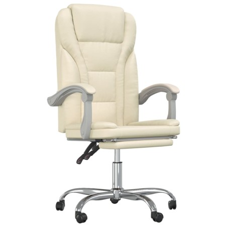 vidaXL Silla de oficina reclinable cuero sintético crema