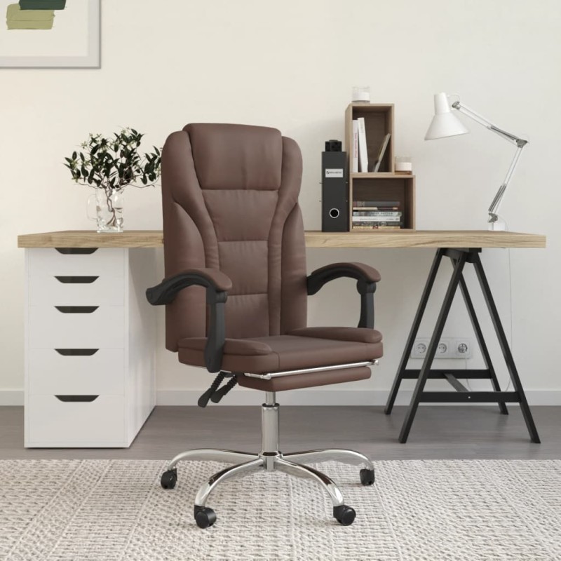 vidaXL Silla de oficina reclinable cuero sintético marrón vidaXL Silla de oficina reclinable cuero sintético marrón