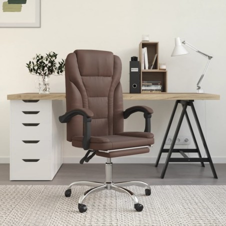 vidaXL Silla de oficina reclinable cuero sintético marrón