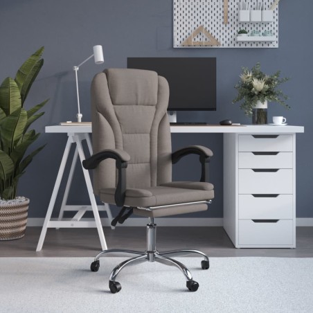 vidaXL Silla de oficina reclinable de tela gris taupé