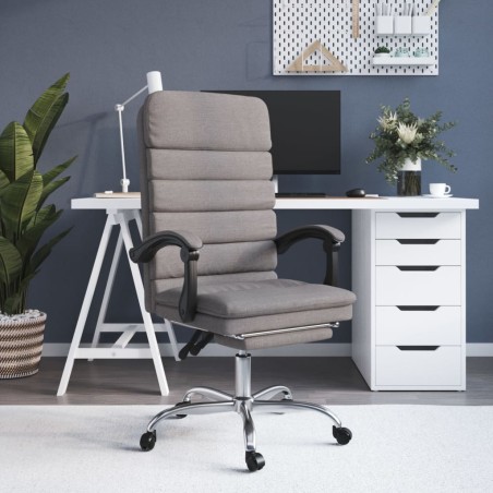 vidaXL Silla de oficina reclinable con masaje tela gris taupé