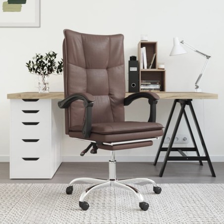 vidaXL Silla de oficina reclinable cuero sintético marrón