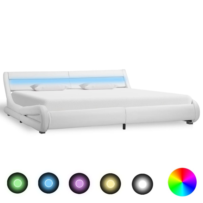 vidaXL Estructura de cama con LED de cuero sintético blanco 180x200 cm vidaXL Estructura de cama con LED de cuero sintético blanco 180x200 cm