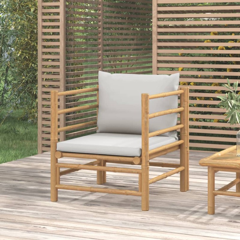 vidaXL Sofá de jardín bambú con cojines gris claro vidaXL Sofá de jardín bambú con cojines gris claro
