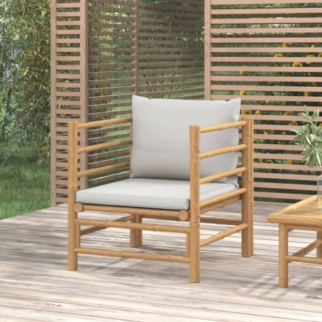 vidaXL Sofá de jardín bambú con cojines gris claro
