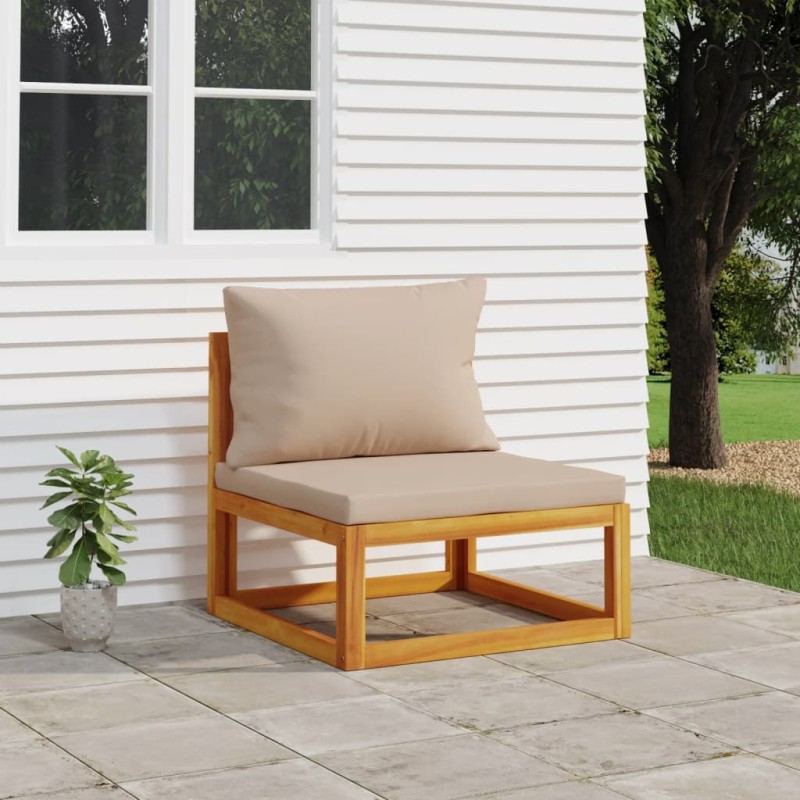 vidaXL Sofá central jardín madera maciza teca con cojines color crema vidaXL Sofá central jardín madera maciza teca con cojines color crema