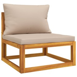 vidaXL Sofá central jardín madera maciza teca con cojines color crema