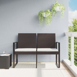 vidaXL Banco de jardín 2 plazas con cojines PP aspecto de ratán marrón