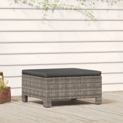 vidaXL Reposapiés de jardín con cojín ratán sintético gris