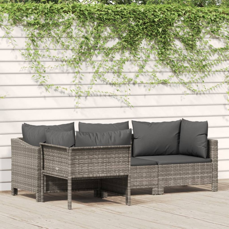 vidaXL Set de muebles de jardín 4 pzas y cojines ratán sintético gris vidaXL Set de muebles de jardín 4 pzas y cojines ratán sintético gris