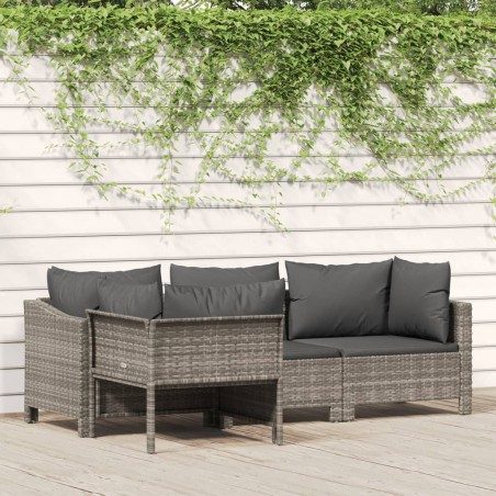 vidaXL Set de muebles de jardín 4 pzas y cojines ratán sintético gris