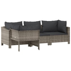 vidaXL Set de muebles de jardín 4 pzas y cojines ratán sintético gris