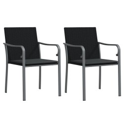 vidaXL Sillas jardín y cojines 2 uds ratán sintético negro 56x59x84 cm