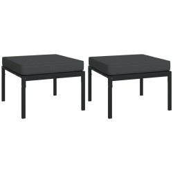 vidaXL Reposapiés de jardín 2 uds acero con cojines gris 60x60x35 cm