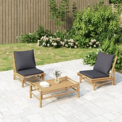 vidaXL Sillas de jardín 2 unidades bambú con cojines gris oscuro
