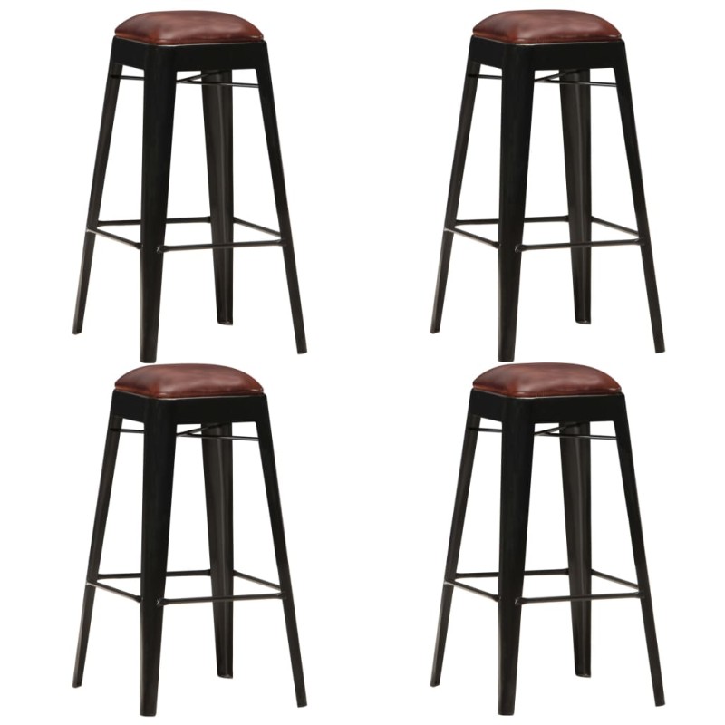 vidaXL Taburetes de cocina 4 unidades cuero auténtico negro vidaXL Taburetes de cocina 4 unidades cuero auténtico negro