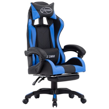 vidaXL Silla gaming con reposapiés cuero sintético azul y negro