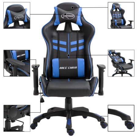 vidaXL Silla de gaming de cuero sintético azul