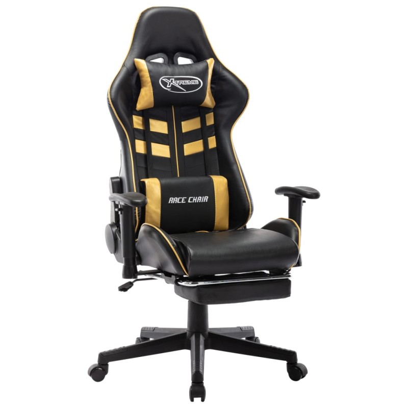 vidaXL Silla de gaming con reposapiés cuero sintético negro y dorado vidaXL Silla de gaming con reposapiés cuero sintético negro y dorado