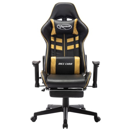 vidaXL Silla de gaming con reposapiés cuero sintético negro y dorado