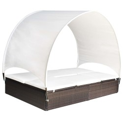 vidaXL Tumbona doble con toldo ratán sintético marrón