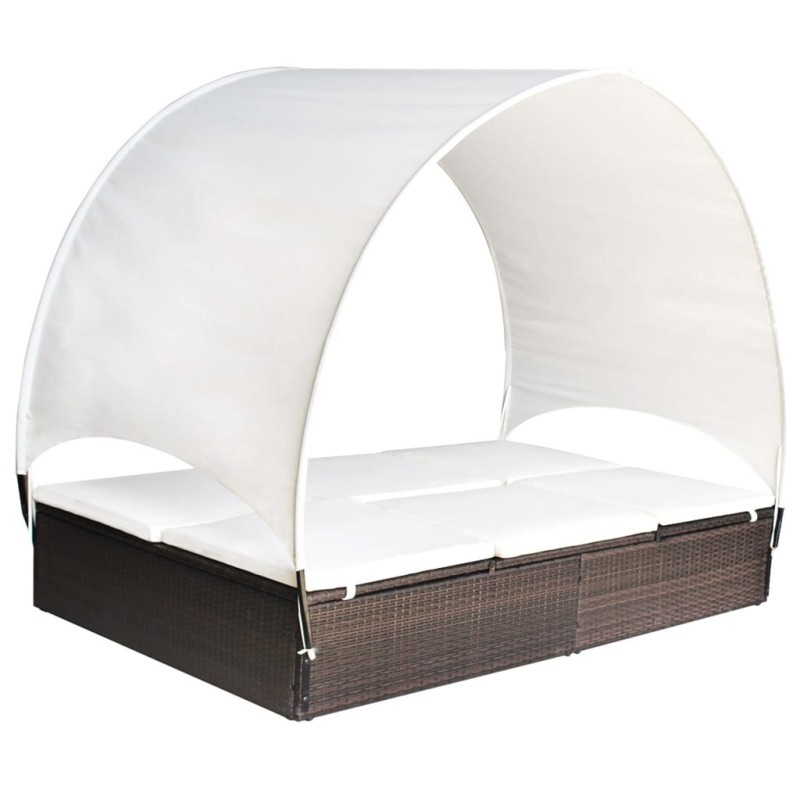 vidaXL Tumbona doble con toldo ratán sintético marrón vidaXL Tumbona doble con toldo ratán sintético marrón