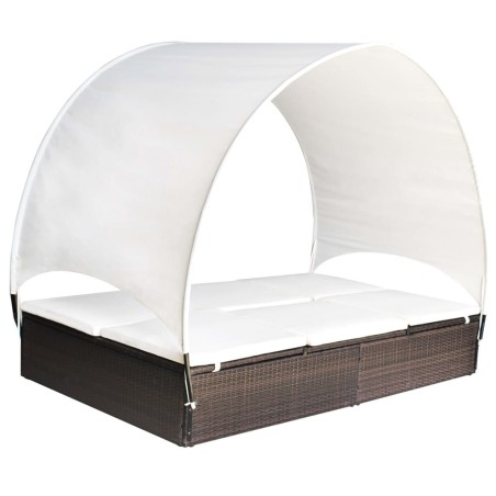 vidaXL Tumbona doble con toldo ratán sintético marrón