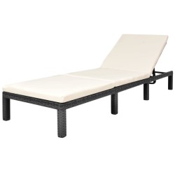 vidaXL Tumbona de jardín con cojín de ratán sintético negro