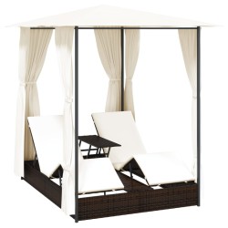 vidaXL Tumbona doble con cortinas ratán sintético marrón
